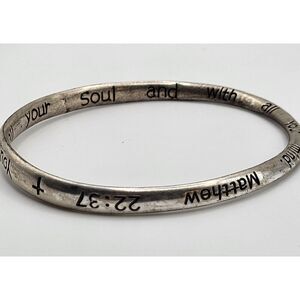 Matthew 22:37 Scripture Bangle Bracelet Silver tone 2.75in